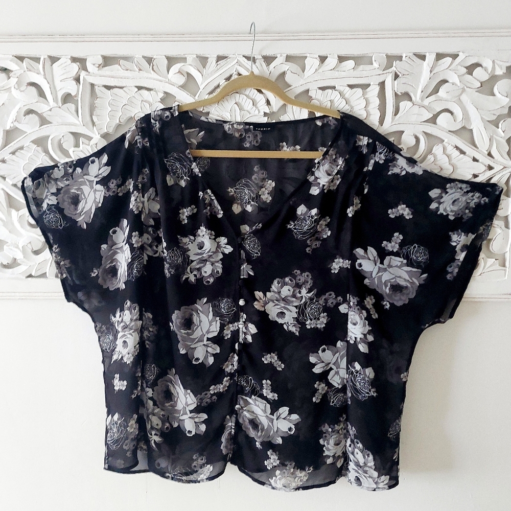 Torrid 3 Black Floral Sheer Chiffon Blouse - 3x Plus Size
